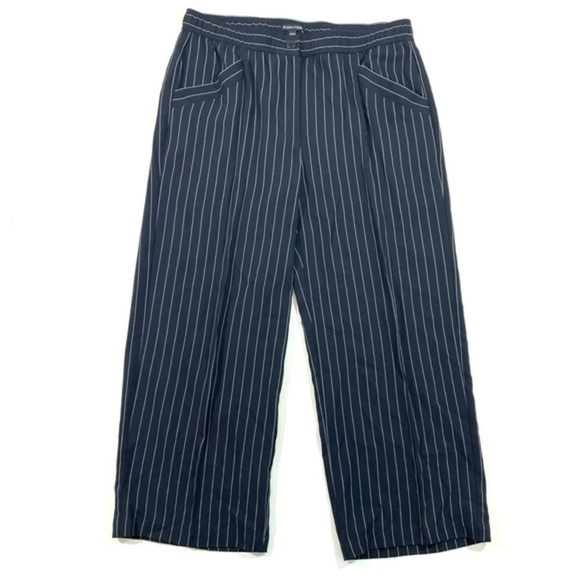 Eileen Fisher Wide Leg Crop Dress Pants Blue Pinstripe - Picture 1 of 9